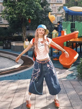 LIZAKOSHT  -  Y2k Kawaii Sweet High Waist Wide Leg Pants Women American Retro Trendy Design Streetwear Graffiti Print Oversized Jeans